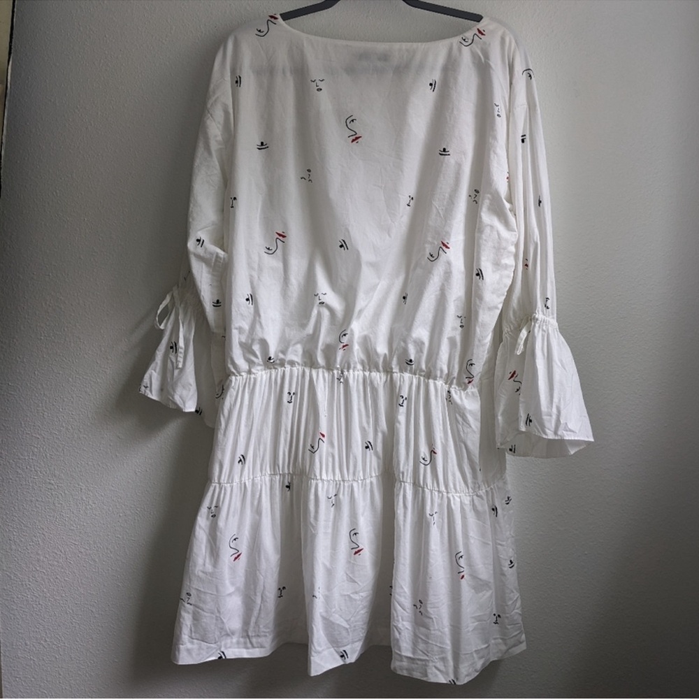 Madewell Embroidered Tiered Dress Size XL White 100% Cotton Abstract Face Print - Picture 5 of 7